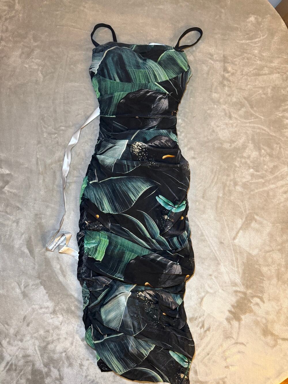 TA3 Sweetie Mesh Column Midi Shapewear Dress XXS Black Green Floral NWOT